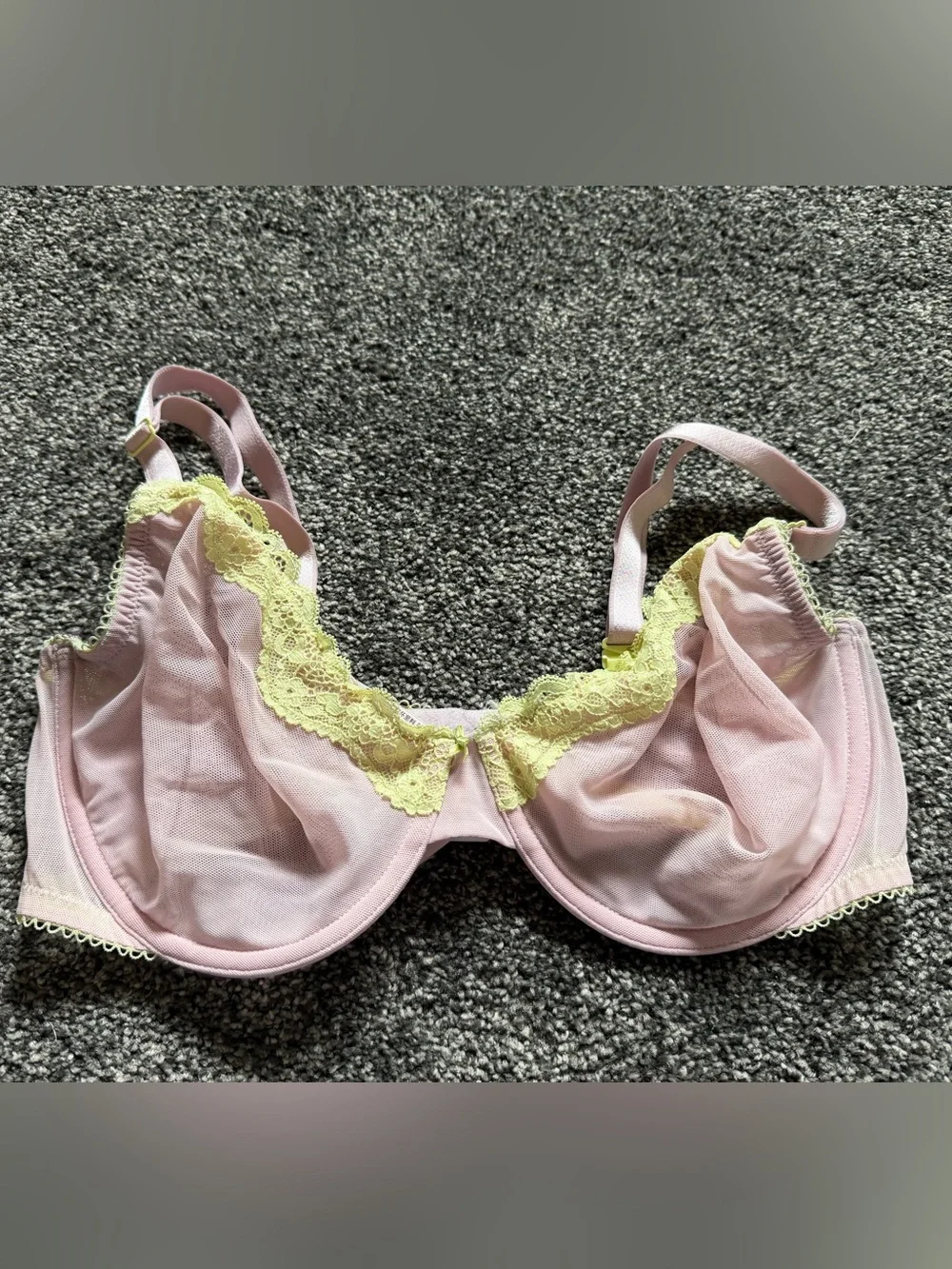 Victoria’s Secret Tease Unlined Demi Bra 36DD Pink Yellow Lace Underwire - Picture 2 of 6